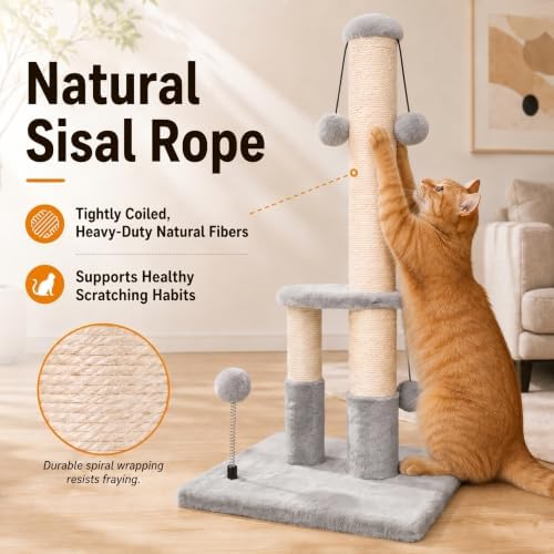 Dimaka Tall Cat Scratching Post, Double Lower Posts Extra Stable Cat Post Tree - Image 4