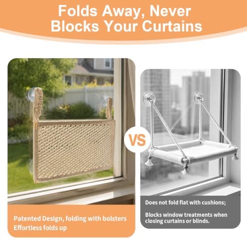 Cat Window Perch with Foldable Hook, Handwoven Catio Bed - Image 5