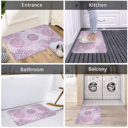 Purple Chrysanthemum Flowers Bath Mat Non-Slip Soft Microfiber Bathroom Rugs - Image 7