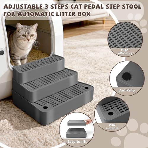 Adjustable 3-Step Cat Ramp for Litter Box, Cat Step, Dark Gray - Image 2