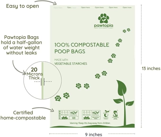 Pawtria Certified Home Compostable Dog Poop Bags (240), Biodegradable Poop Bags, Cat Litter, Vegetable Starches, Eco-friendly Dog Waste Bags, Leak proof, Easy to Open, Give Back