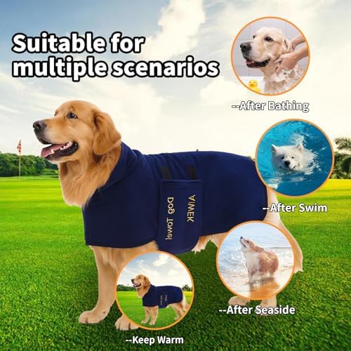 Dog Bathrobe Microfiber, Quick Dry Absorbent Adjustable Wrap Blue M - Image 2