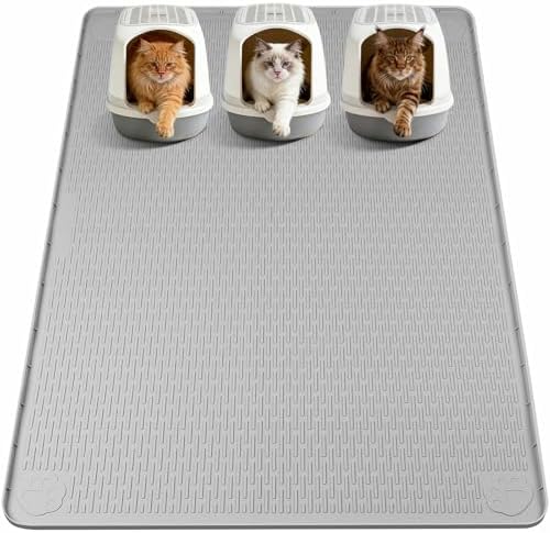 Silicone Cat Litter Mat for Litter Box 70”x45” Large Cat Mat, Light Grey by Bartuke