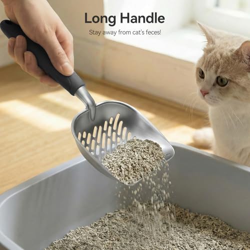 Cat Litter Scoop, Large Long Handle Kitty Metal Scooper - Image 3