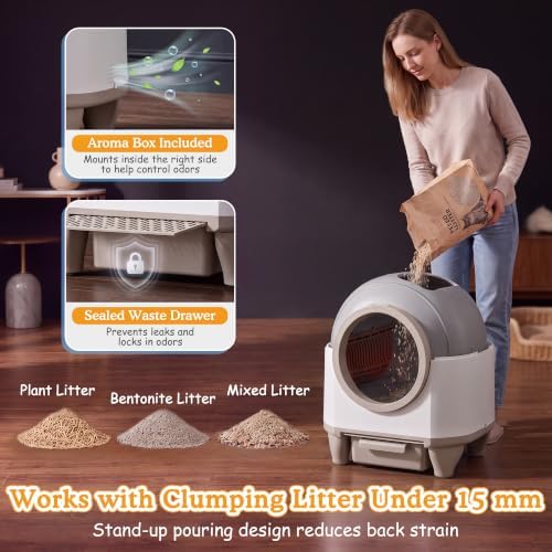 Greesum Enclosed Self-Cleaning Cat Litter Box, 90L XL, App Control - Image 6