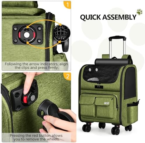 MGB Foldable Pet Carrier with Wheels, Olive Drab - Image 4
