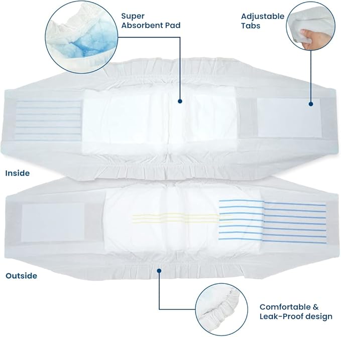 BV Dog Diapers Male Large (Waist 21-26in) Super Absorbent - 50 Count Disposable - Doggie Diapers with Wetness Indicator - Adjustable Male Dog Wraps - Ideal for Incontinence/Training