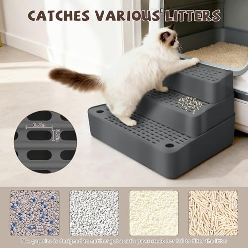 Adjustable 3-Step Cat Ramp for Litter Box, Cat Step, Dark Gray - Image 5