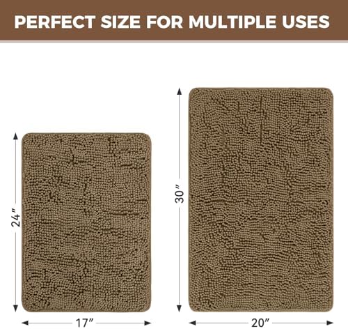 Bcoimo Bath Rug Mat Sets, 2 Piece Extra Soft Chenille Tan Bathroom Mat Set - Image 2