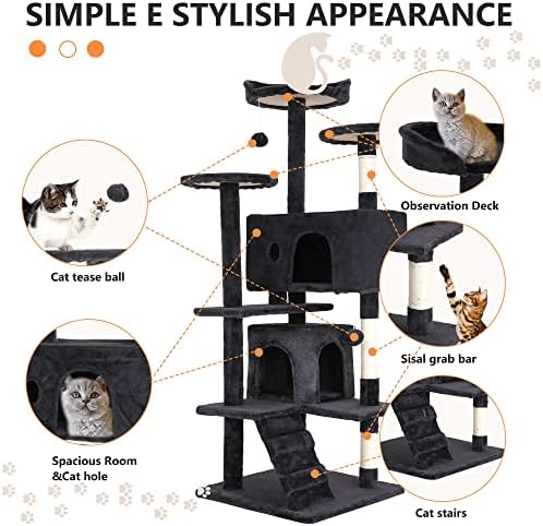 BestPet | 54" Cat Tree Tower | Dark Gray | Sturdy Multi-Level Cat Tree - Image 6