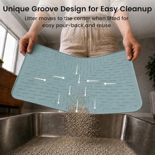 OHMO Cat Litter Mat, 23.5x16 Silicone Trapping Mat Light Blue - Image 4