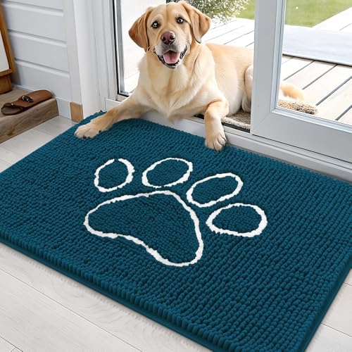 OLANLY Dog Door Mat for Muddy Paws 35x24, Paw Print Design Chenille Mud Mat by OLANLY