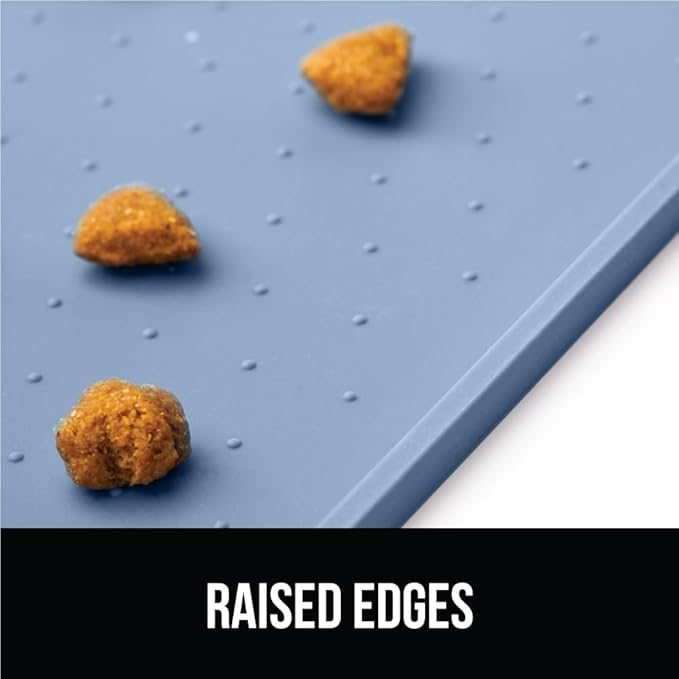 GORILLA GRIP 100% Waterproof Raised Edge BPA Free Silicone Pet Feeding Mat, Dog Cat Food Mats Contain Spills Protects Floors, Placemats for Cats and Dogs Water Bowl, Pets Accessories 16x10, Blue