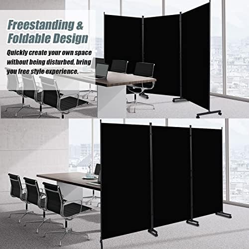 Room Divider 102'' Wide Folding Privacy Screen, 3 Panel Wall Divider w/Wheel - Image 4