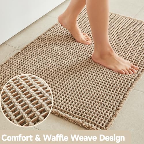 TYUU Waffle Runner Rug Bathroom, Long Boho Bath Mat, 72x24 Beige - Image 3
