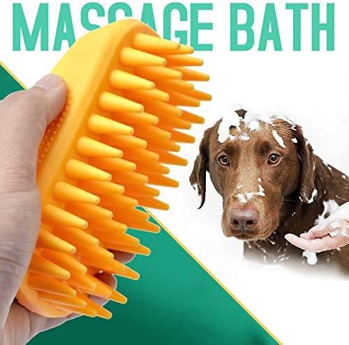 Pet Silicone Shampoo Brush for Long & Short Hair, Pink ( New ), Medium Large Pets Dogs Cats, Silicone Shower Wash Curry Brush, Massage Comb