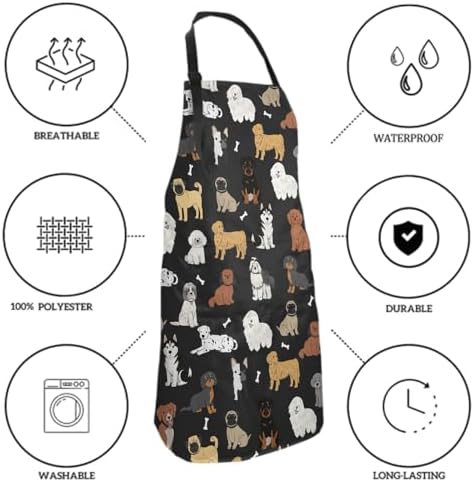 Sweetshow Cute Dog Apron with 2 Pockets and Adjustable Neck Waterproof Kitchen - Image 6