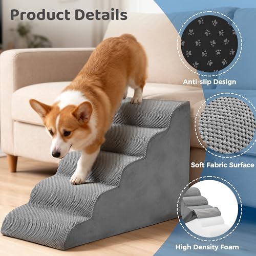 DUMOS Dog Stairs for Small Dogs and Cats, 5-Step Curved Pet Dog Steps - Image 3