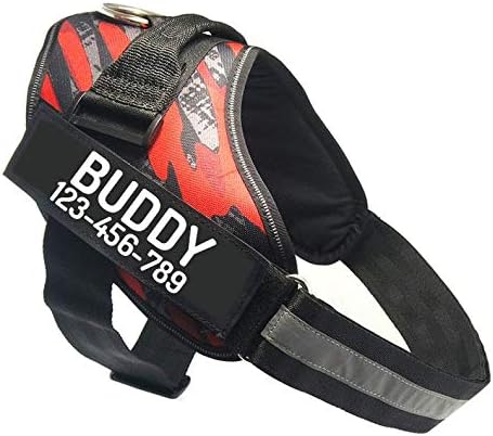 PawPawify Custom No Pull Dog Harness with Name and Phone Number, Heavy Duty Personalized Pet Vest to Prevent Tugging, Pulling, or Choking, Training and Walking (Camouflage Red, M (20-40 LBS))