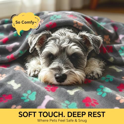 Luciphia 1 Pack 3 Blankets Fluffy Premium Fleece Pet Blanket Flannel Paw Bone - Image 2