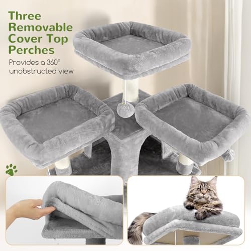 Globlazer Cat Tree Tower for Multiple Adult Cats, Light Grey - Image 3