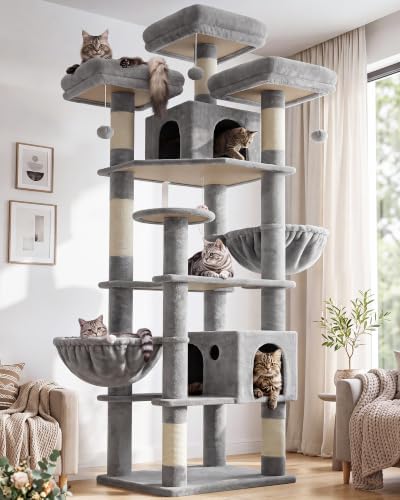 Globlazer Cat Tree Tower for Multiple Adult Cats, Light Grey by Globlazer