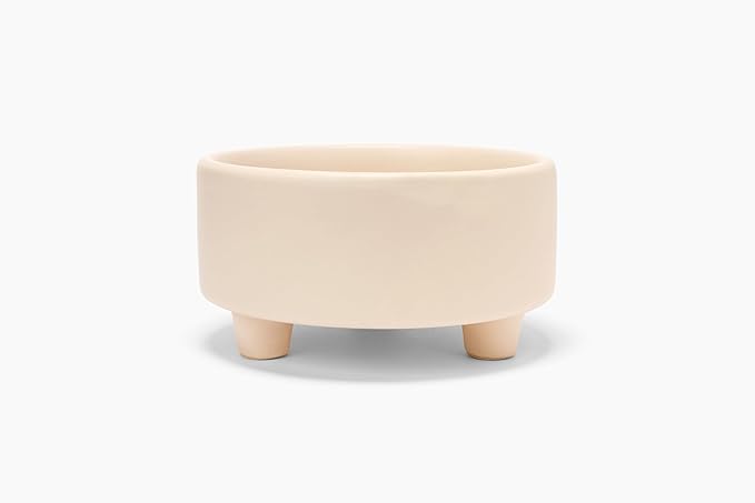 Waggo Uplift Ceramic Dog Bowl for Small Medium and Large Breeds - Heavyweight and Durable Pet Food and Water Dish Crock, Dishwasher Safe, Modern, Elevated Feeder (Buttercream, Medium)