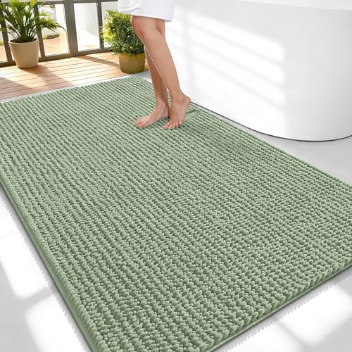 OLANLY Thick Chenille Large Bathroom Rugs Mats 59x35, Sage Green by OLANLY