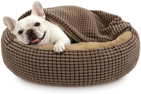 Dog Bed with Attached Blanket for Small Dogs or Cats, Soft Plush Cozy Donut by SIWAMARY