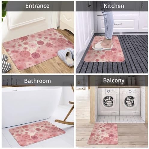Pink Flowers Bath Mat Non-Slip Soft Microfiber Bathroom Rugs Washable Bathmat - Image 7