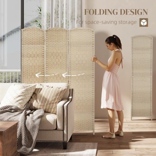 HOMCOM 3 Panel Room Divider 6 Ft Privacy Screen Hand-Woven Washed Oak - Image 3