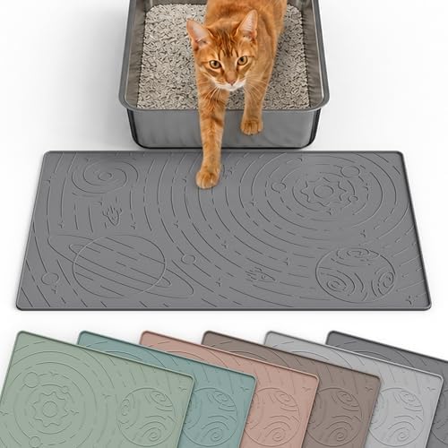 OHMO Cat Litter Mat Small 18.9x11.8in, Dark Grey Silicone Rubber Scatter by OHMO