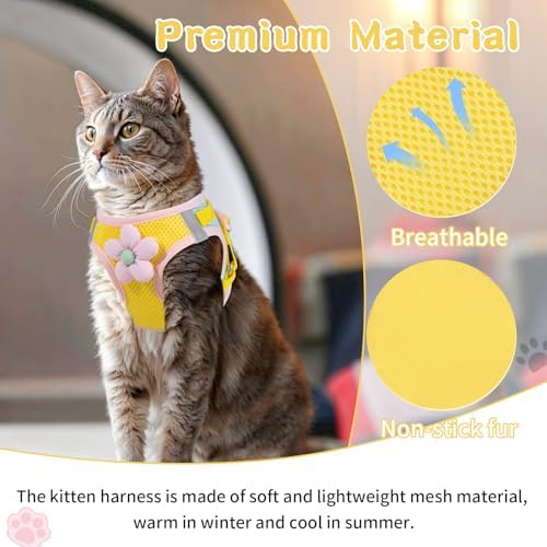 Cat Harness and Leash Set, Escape Proof Soft Vest Walk Yellow XS - Image 4