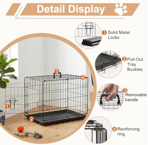 FDW | 24" Foldable Metal Dog Crate | Black | Cage - Image 5