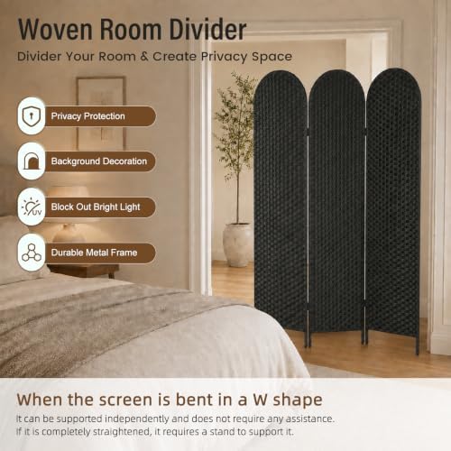 3 Panel PE Rattan Room Divider, Privacy Screen - Image 7