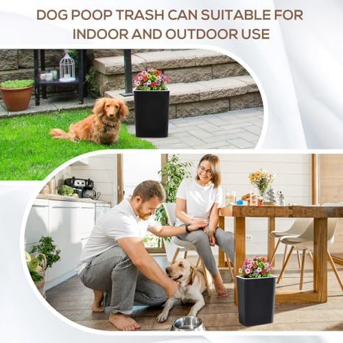 Jingmore Dog Poop Trash Can Outside 3.96 Gal/15 L, Colorful Flower Black - Image 6