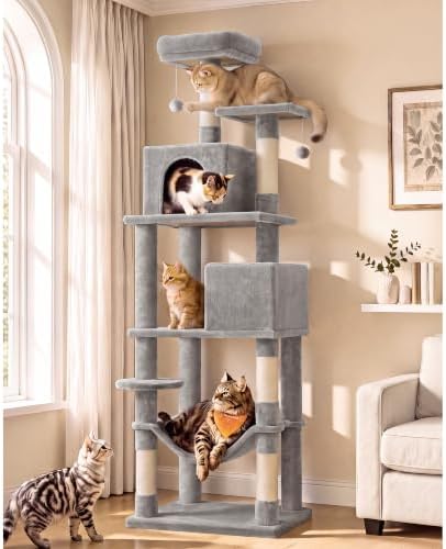 Feandrea Cat Tree, 73.2-Inch Cat Tower, Light Gray by FeandreabySONGMICSHOME