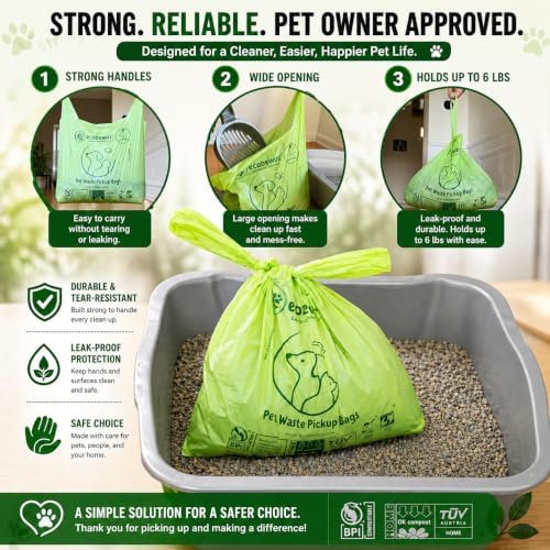 Certified Compostable Pet Waste Disposal Bag Plant-Based Cat Litter Poop Waste - Image 3