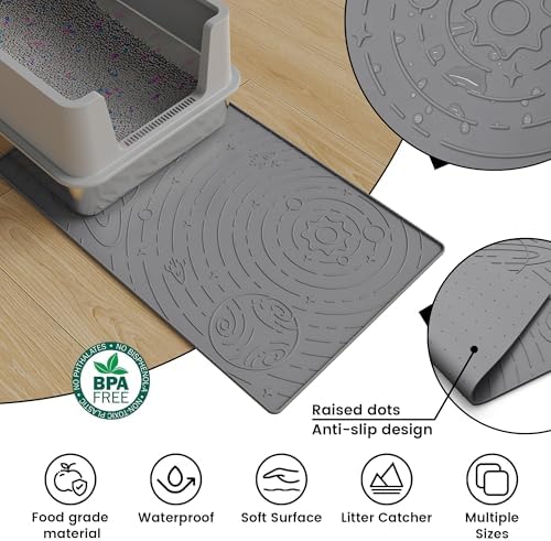 OHMO Cat Litter Mat Small 18.9x11.8in, Dark Grey Silicone Rubber Scatter - Image 4