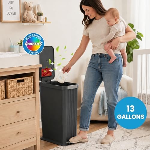 Patented 13 Gallon STEP Diaper Pail – Fits Kitchen Bags, Odor Filter Baby Trash - Image 2