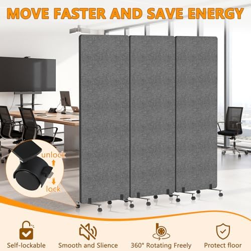 Soundproof Room Divider with Wheels, 66in Acoustic Room Divider Panel, 3 Panel - Image 3