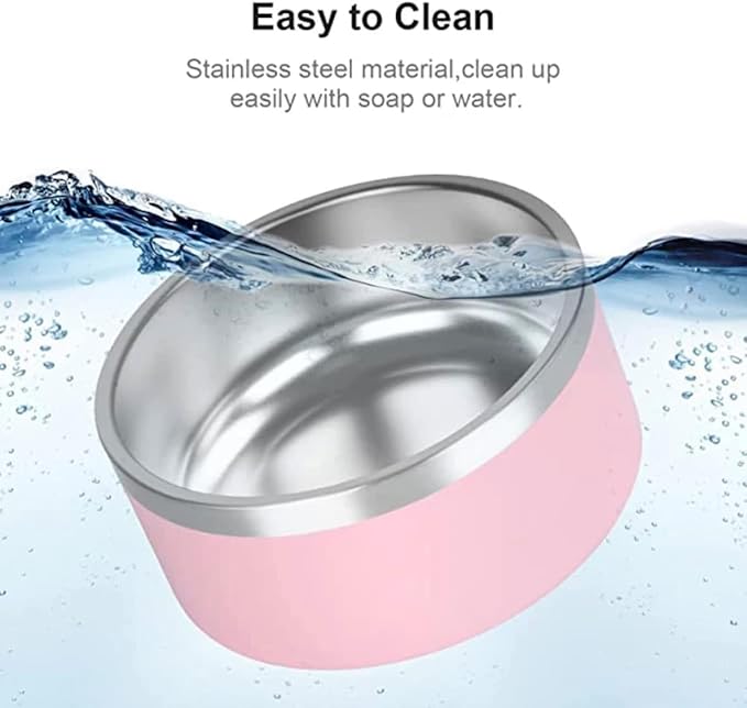 Black Dog Bowl, Double Wall Stainless Steel Pet Bowl, Vacuum Insulated Pet Feeder, Non-Skid Pet Bowl, 32 oz
