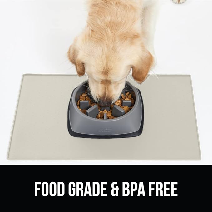 GORILLA GRIP 100% Waterproof Raised Edge BPA Free Silicone Pet Feeding Mat, Dog Cat Food Mats Contain Spills Protects Floors, Placemats for Cats and Dogs Water Bowl, Pets Accessories 23x15 Cream
