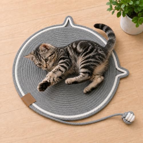 19 Inch Round Cat Scratch Mat, 2-in-1 Floor Scratcher & Lounge Pad - Image 2
