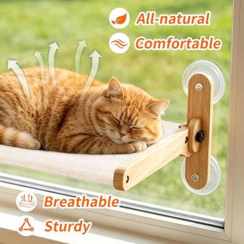 LuLu's World Foldable Large Cat Window Perch, Wooden Frame 23.7"×14.4" Beige - Image 2
