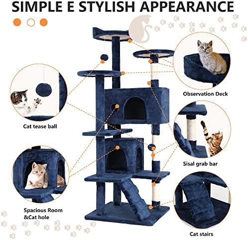 BestPet | 54" Cat Tree Tower | Navy Blue | Sturdy Multi-Level Cat Tree - Image 6