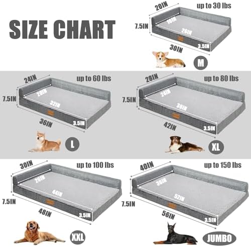 Patas Lague Orthopedic Large Dog Bed Washable Pet Sofa Bed 56''X40''Grey - Image 6