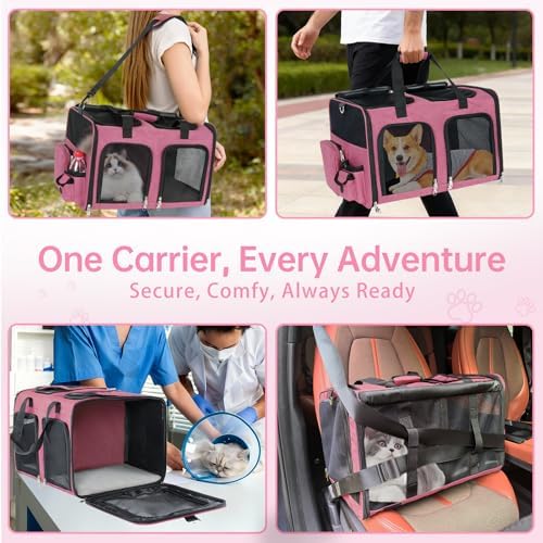 Cat Carrier for 2 Cats Double Pet Carrier Extra Large Multi Cat Travel Pink - Image 5