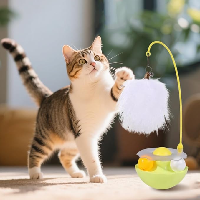 Interactive Cat Feather Toys, 2025 New Catnip Toy, Multifunctional Cat Teaser, Durable Track Ball Pet Toy for Indoor Play, Premium Pet Exercise Toy for Kittens and Adults (Pink)