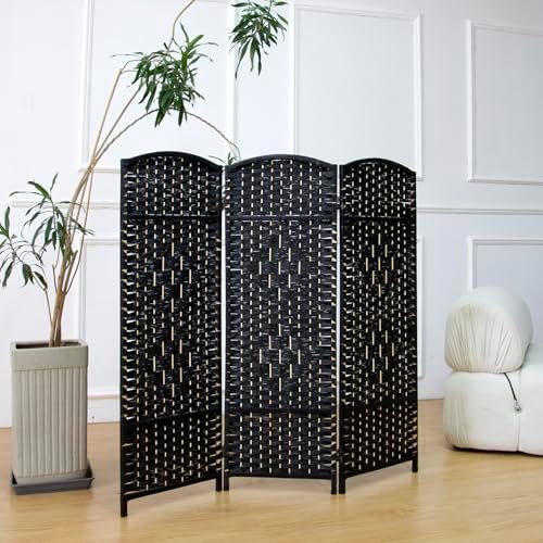 3-Panel Short Room Divider, 3.9 ft Freestanding Partition Wall, Natural Black - Image 4